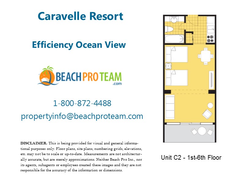 Caravelle Resort Floor Plan C2 - Efficiency Oceanfront 1st - 6th Floor